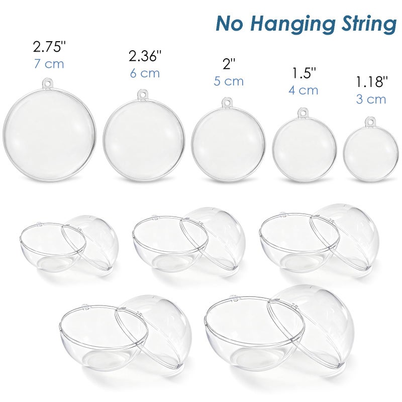 Kingrol 50-Pack Clear Plastic Fillable Ornaments, 5 Assorted Sizes (1.1"-2.75") - Snap-Open Craft Balls for Christmas Decorations, DIY Baubles & Holiday Hanging DÃ©cor - Image 2